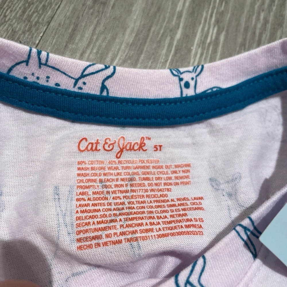 Cat & Jack Kids' Light Pink Deer Pattern T-Shirt - Picture 5 of 5